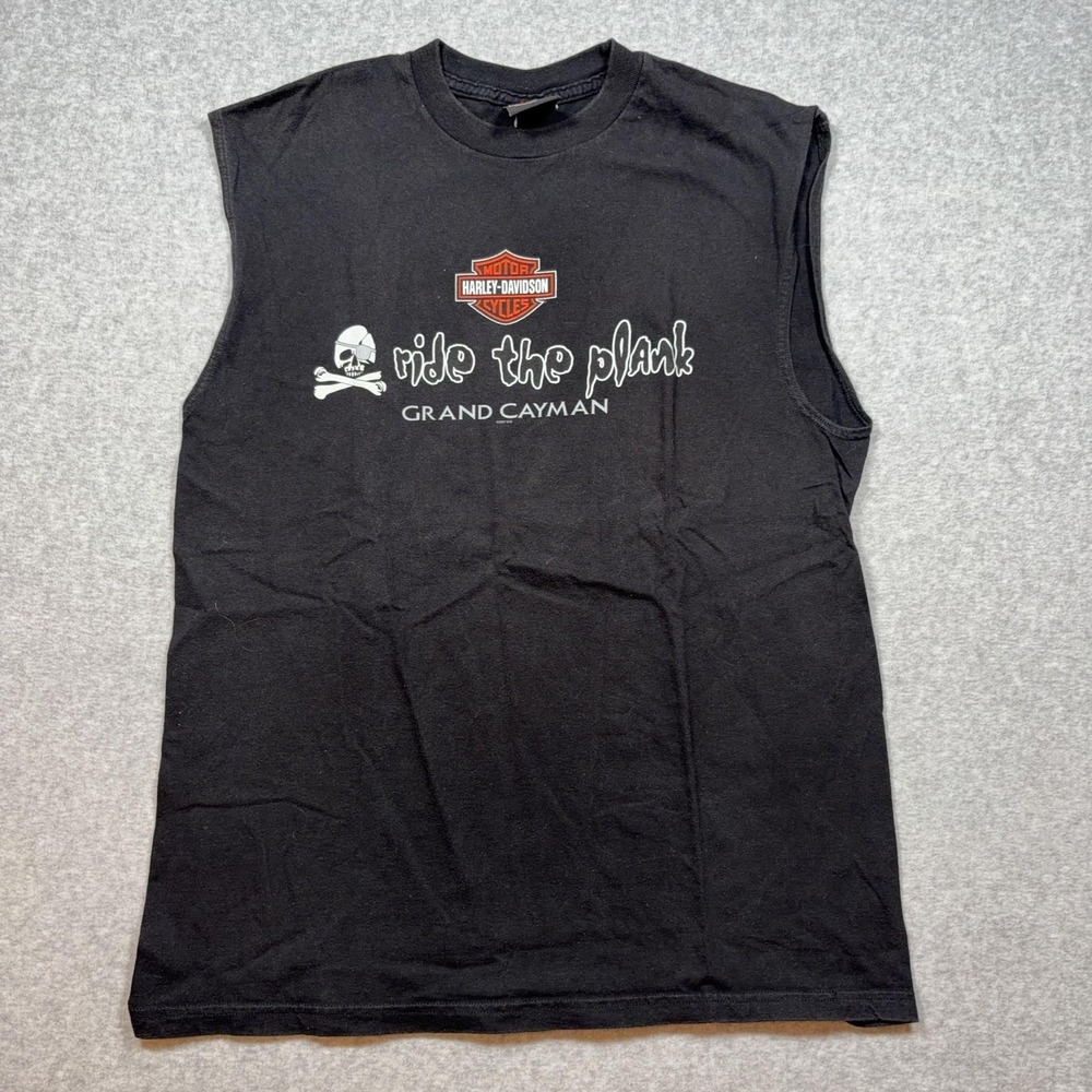 Harley-Davidson Shirt Mens Medium Black Sleeveless Ride The Plank Grand Cayman